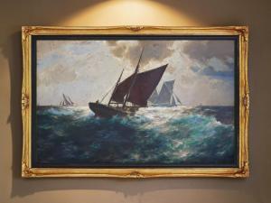 Sailboats in the Storm, Antique painting by Franz Müller-Gossen, 1920s